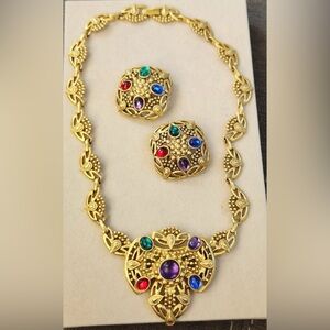 "Vintage Etruscan Revival Chunky Moghul Statement Necklace Set